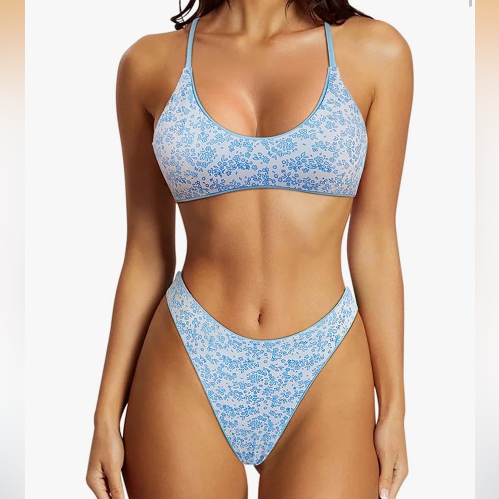 Sky Blue Floral Bikini Set